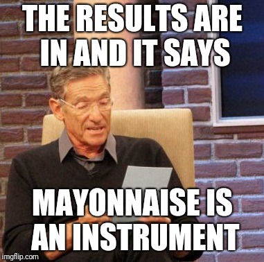 Maury Lie Detector | THE RESULTS ARE IN AND IT SAYS; MAYONNAISE IS AN INSTRUMENT | image tagged in memes,maury lie detector | made w/ Imgflip meme maker