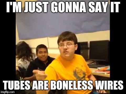 You know what? I'm about to say it | I'M JUST GONNA SAY IT; TUBES ARE BONELESS WIRES | image tagged in you know what i'm about to say it | made w/ Imgflip meme maker
