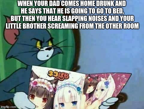 memes have hit a new low | WHEN YOUR DAD COMES HOME DRUNK AND HE SAYS THAT HE IS GOING TO GO TO BED, BUT THEN YOU HEAR SLAPPING NOISES AND YOUR LITTLE BROTHER SCREAMING FROM THE OTHER ROOM | image tagged in nsfw,tom,tom and jerry,jerry | made w/ Imgflip meme maker