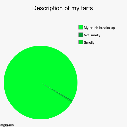Description of my farts | Smelly, Not smelly, My crush breaks up | image tagged in funny,pie charts | made w/ Imgflip chart maker
