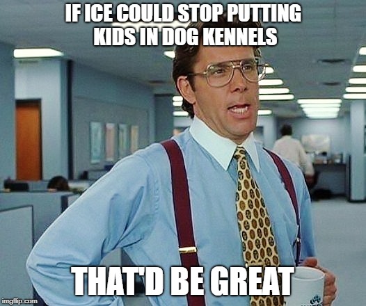 That'd Be Great | IF ICE COULD STOP PUTTING KIDS IN DOG KENNELS; THAT'D BE GREAT | image tagged in that'd be great | made w/ Imgflip meme maker