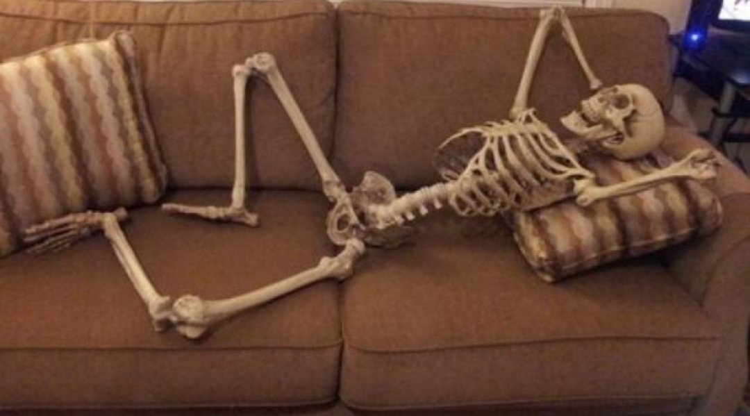 Skeleton waiting on couch Blank Meme Template