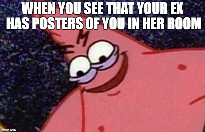 Patrick Star  | WHEN YOU SEE THAT YOUR EX HAS POSTERS OF YOU IN HER ROOM | image tagged in patrick star | made w/ Imgflip meme maker