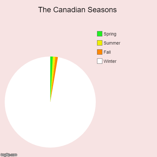 The Canadian Seasons | Winter, Fall, Summer, Spring | image tagged in funny,pie charts | made w/ Imgflip chart maker