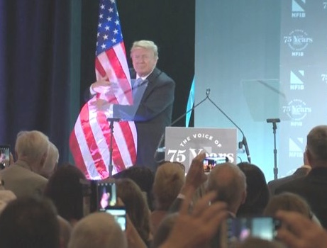 High Quality Trump hugs flag Blank Meme Template