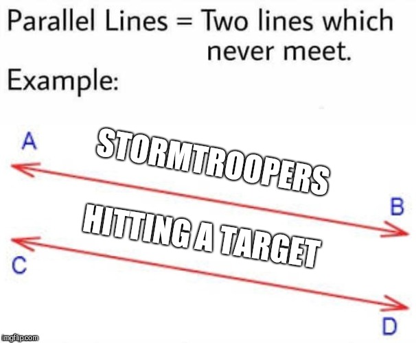 Parallel Lines | STORMTROOPERS; HITTING A TARGET | image tagged in parallel lines,star wars,memes | made w/ Imgflip meme maker