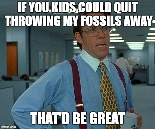 That Would Be Great Meme | IF YOU KIDS COULD QUIT THROWING MY FOSSILS AWAY THAT'D BE GREAT | image tagged in memes,that would be great | made w/ Imgflip meme maker