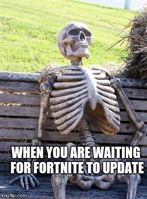 Waiting Skeleton Meme | WHEN YOU ARE WAITING FOR FORTNITE TO UPDATE | image tagged in memes,waiting skeleton | made w/ Imgflip meme maker