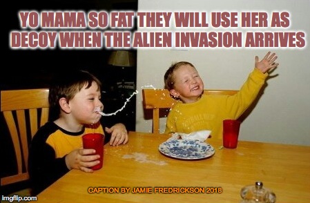 Yo Mamas So Fat | YO MAMA SO FAT THEY WILL USE HER AS  DECOY WHEN THE ALIEN INVASION ARRIVES; CAPTION BY JAMIE FREDRICKSON 2018 | image tagged in memes,yo mamas so fat | made w/ Imgflip meme maker