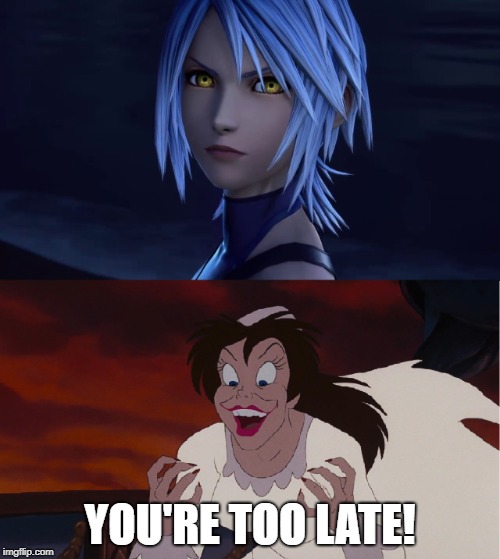 YOU'RE TOO LATE! | image tagged in kingdom hearts | made w/ Imgflip meme maker