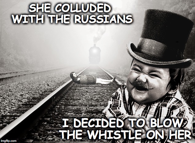 DashHopes Template For Evil  Toddler Week, June 14-21, a DomDoesMemes campaign! | SHE COLLUDED WITH THE RUSSIANS; I DECIDED TO BLOW THE WHISTLE ON HER | image tagged in evil toddler,russian collusion,dashhopes | made w/ Imgflip meme maker
