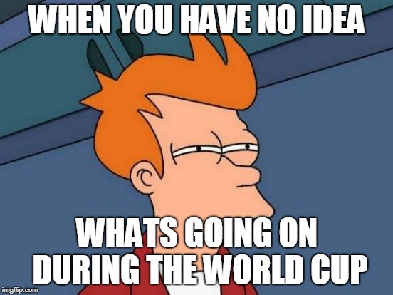 Futurama Fry Meme | WHEN YOU HAVE NO IDEA; WHATS GOING ON DURING THE WORLD CUP | image tagged in memes,futurama fry | made w/ Imgflip meme maker