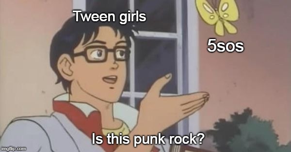 Is This a Pigeon | Tween girls; 5sos; Is this punk rock? | image tagged in is this a pigeon | made w/ Imgflip meme maker