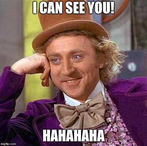 Creepy Condescending Wonka | I CAN SEE YOU! HAHAHAHA | image tagged in memes,creepy condescending wonka | made w/ Imgflip meme maker