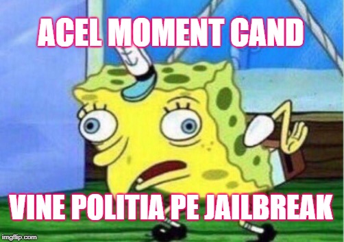 Mocking Spongebob Meme | ACEL MOMENT CAND; VINE POLITIA PE JAILBREAK | image tagged in memes,mocking spongebob | made w/ Imgflip meme maker