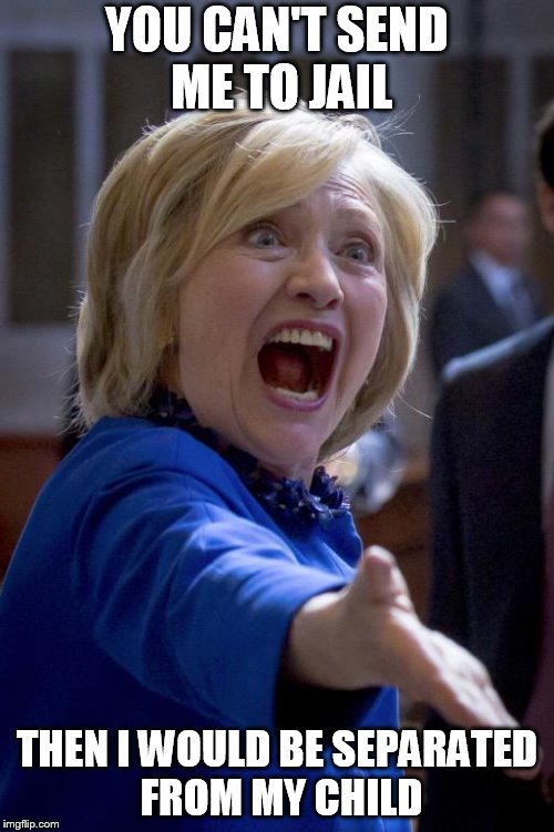 Hillary Shouting | YOU CAN'T SEND ME TO JAIL; THEN I WOULD BE SEPARATED FROM MY CHILD | image tagged in hillary shouting | made w/ Imgflip meme maker