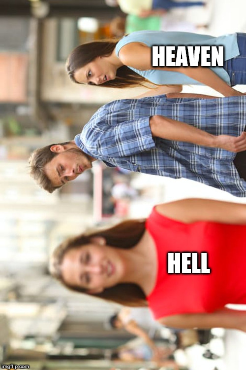 Distracted Boyfriend | HEAVEN; HELL | image tagged in memes,distracted boyfriend | made w/ Imgflip meme maker