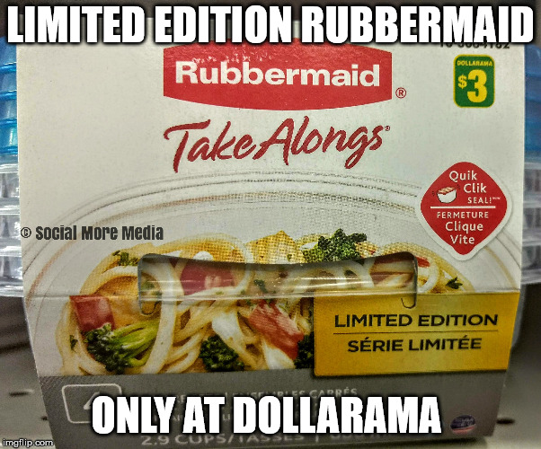 Limited Edition Rubbermaid, only at Dollarama!  | LIMITED EDITION RUBBERMAID; ONLY AT DOLLARAMA | image tagged in rubbermaid,dollarama,limited edition,funny,canada,orillia | made w/ Imgflip meme maker