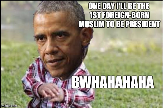 The most evil toddler | ONE DAY I'LL BE THE 1ST FOREIGN-BORN MUSLIM TO BE PRESIDENT; BWHAHAHAHA | image tagged in obama the evil toddler,barack obama,obama | made w/ Imgflip meme maker