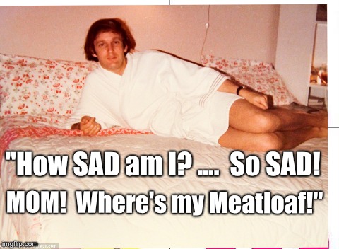 Don John hoping for sexy time | "How SAD am I? ....  So SAD! MOM!  Where's my Meatloaf!" | image tagged in nevertrump meme,donald trump | made w/ Imgflip meme maker