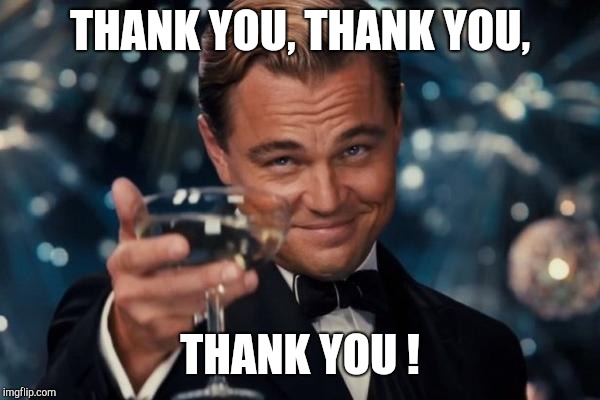 Leonardo Dicaprio Cheers Meme | THANK YOU, THANK YOU, THANK YOU ! | image tagged in memes,leonardo dicaprio cheers | made w/ Imgflip meme maker