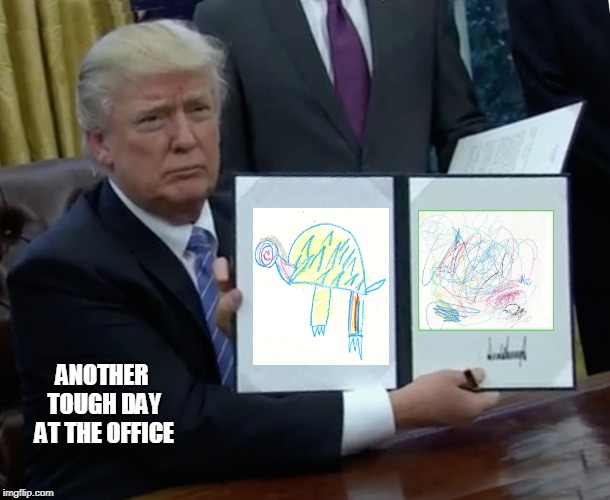Trump Bill Signing Meme | ANOTHER TOUGH DAY AT THE OFFICE | image tagged in memes,trump bill signing | made w/ Imgflip meme maker