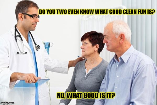 How people view doctors | DO YOU TWO EVEN KNOW WHAT GOOD CLEAN FUN IS? NO, WHAT GOOD IS IT? | image tagged in how people view doctors | made w/ Imgflip meme maker