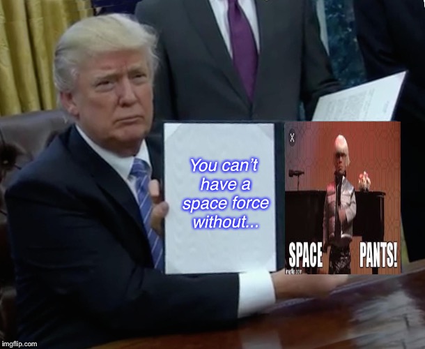 Trump Bill Signing Meme | You can’t have a space force without... | image tagged in memes,trump bill signing | made w/ Imgflip meme maker