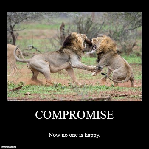 COMPROMISE | Now no one is happy. | image tagged in funny,demotivationals | made w/ Imgflip demotivational maker