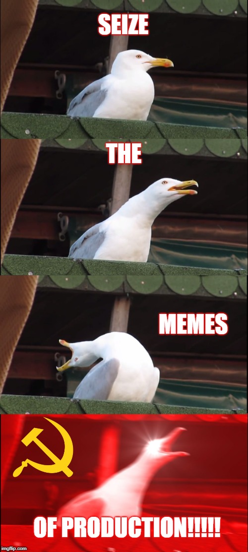 Inhaling Seagull | SEIZE; THE; MEMES; OF PRODUCTION!!!!! | image tagged in memes,inhaling seagull | made w/ Imgflip meme maker