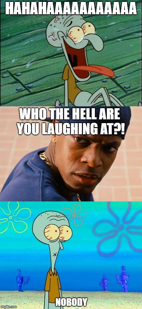 HAHAHAAAAAAAAAAA; WHO THE HELL ARE YOU LAUGHING AT?! NOBODY | image tagged in who the hell | made w/ Imgflip meme maker