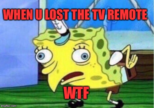 Mocking Spongebob | WHEN U LOST THE TV REMOTE; WTF | image tagged in memes,mocking spongebob | made w/ Imgflip meme maker