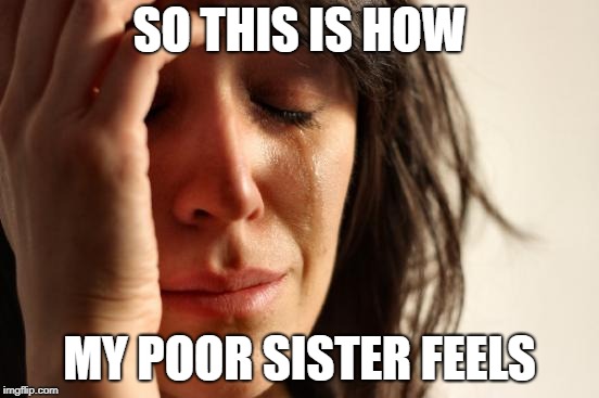 First World Problems Meme | SO THIS IS HOW MY POOR SISTER FEELS | image tagged in memes,first world problems | made w/ Imgflip meme maker