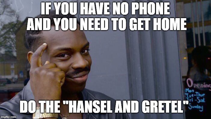 Roll Safe Think About It Meme | IF YOU HAVE NO PHONE AND YOU NEED TO GET HOME DO THE "HANSEL AND GRETEL" | image tagged in memes,roll safe think about it | made w/ Imgflip meme maker