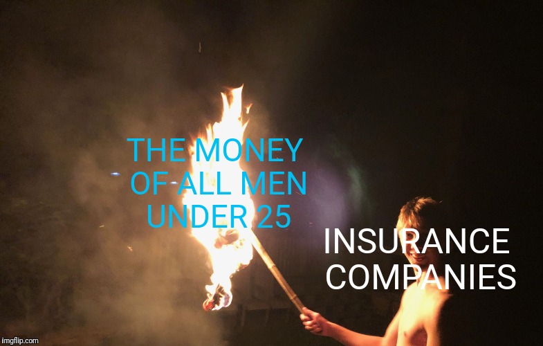 Burning bamboo | THE MONEY OF ALL MEN UNDER 25; INSURANCE COMPANIES | image tagged in burning bamboo | made w/ Imgflip meme maker