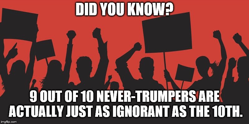 Factoid | DID YOU KNOW? 9 OUT OF 10 NEVER-TRUMPERS ARE ACTUALLY JUST AS IGNORANT AS THE 10TH. | image tagged in trump,never trump | made w/ Imgflip meme maker