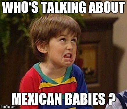 WHO'S TALKING ABOUT MEXICAN BABIES ? | image tagged in wtf kid | made w/ Imgflip meme maker