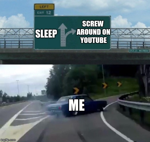 Left Exit 12 Off Ramp | SLEEP; SCREW AROUND ON YOUTUBE; ME | image tagged in memes,left exit 12 off ramp | made w/ Imgflip meme maker