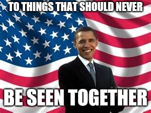 Obama Meme | TO THINGS THAT SHOULD NEVER; BE SEEN TOGETHER | image tagged in memes,obama | made w/ Imgflip meme maker
