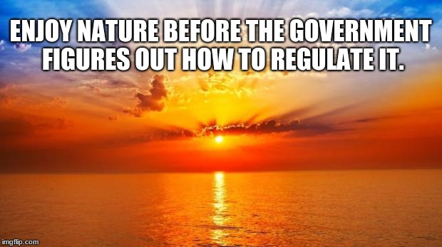 sunrise | ENJOY NATURE BEFORE THE GOVERNMENT FIGURES OUT HOW TO REGULATE IT. | image tagged in sunrise | made w/ Imgflip meme maker