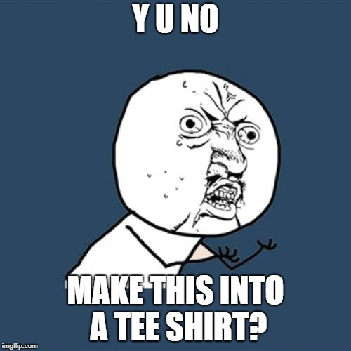 Y U No Meme | Y U NO MAKE THIS INTO A TEE SHIRT? | image tagged in memes,y u no | made w/ Imgflip meme maker