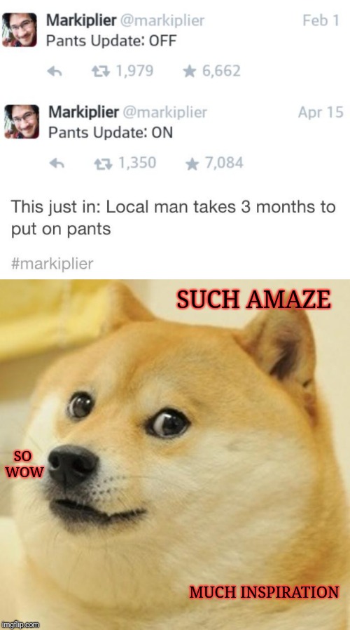 SUCH AMAZE; SO WOW; MUCH INSPIRATION | image tagged in markiplier,doge | made w/ Imgflip meme maker