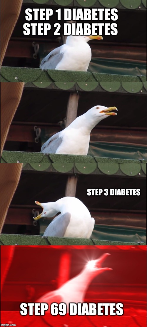 Inhaling Seagull Meme | STEP 1 DIABETES; STEP 2 DIABETES; STEP 3 DIABETES; STEP 69 DIABETES | image tagged in memes,inhaling seagull | made w/ Imgflip meme maker