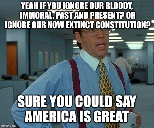 That Would Be Great Meme | YEAH IF YOU IGNORE OUR BLOODY, IMMORAL, PAST AND PRESENT? OR IGNORE OUR NOW EXTINCT CONSTITUTION? SURE YOU COULD SAY AMERICA IS GREAT | image tagged in memes,that would be great | made w/ Imgflip meme maker