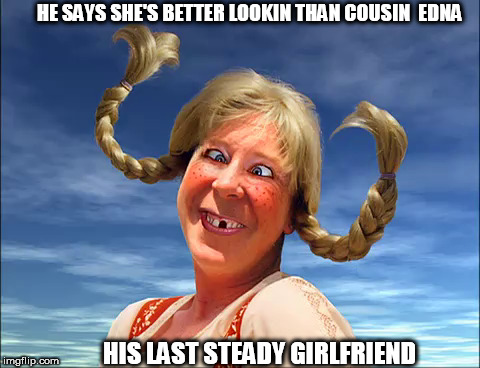 HE SAYS SHE'S BETTER LOOKIN THAN COUSIN  EDNA HIS LAST STEADY GIRLFRIEND | made w/ Imgflip meme maker