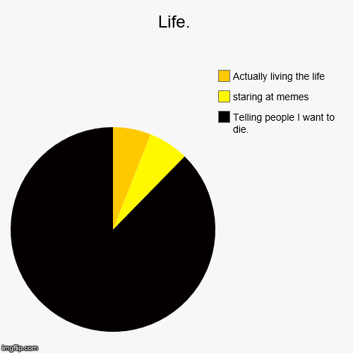Life. | Telling people I want to die., staring at memes, Actually living the life | image tagged in funny,pie charts | made w/ Imgflip chart maker