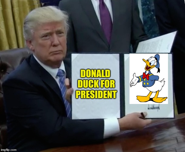 Trump Bill Signing Meme | DONALD DUCK FOR PRESIDENT | image tagged in memes,trump bill signing | made w/ Imgflip meme maker