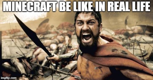 Sparta Leonidas Meme | MINECRAFT BE LIKE IN REAL LIFE | image tagged in memes,sparta leonidas | made w/ Imgflip meme maker