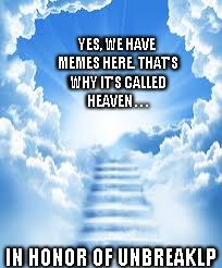 Thank you for your service! | YES, WE HAVE MEMES HERE. THAT'S WHY IT'S CALLED HEAVEN . . . IN HONOR OF UNBREAKLP | image tagged in heaven gratitude | made w/ Imgflip meme maker