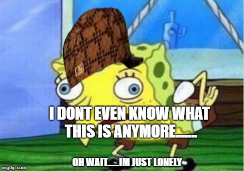 Mocking Spongebob Meme | I DONT EVEN KNOW WHAT THIS IS ANYMORE....... OH WAIT......IM JUST LONELY | image tagged in memes,mocking spongebob,scumbag | made w/ Imgflip meme maker
